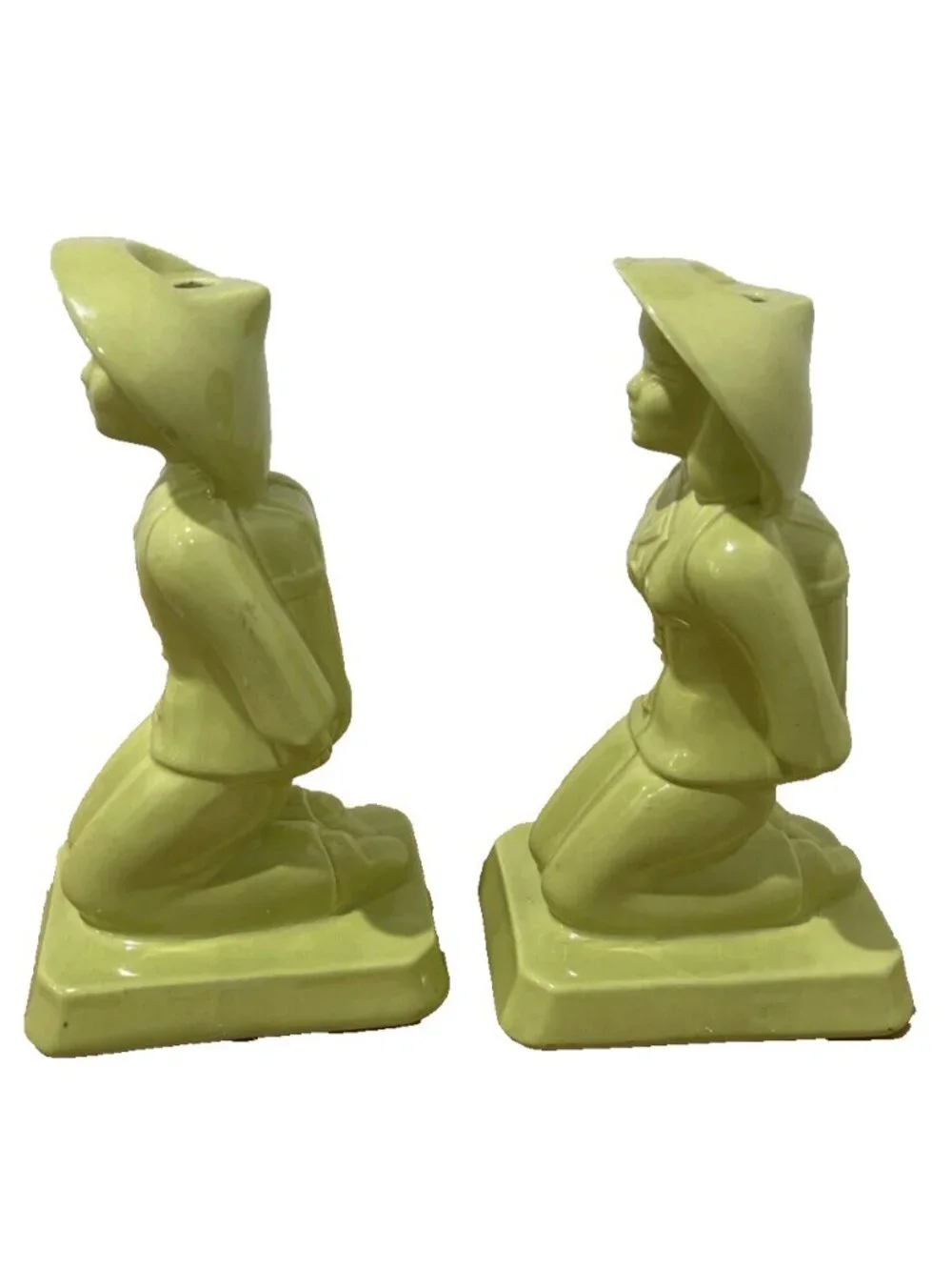 Vintage 1950s MCM Green Man Woman Ceramic Table Lamp Bases Pair Decoration 11